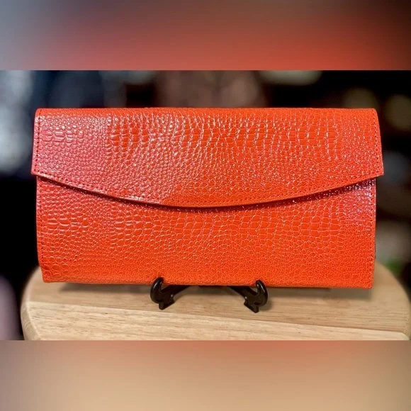 Tangerine Orange Vegan Leather & Velvet Jewelry Accessory Cosmo Wallet Pouch NEW - Picture 1 of 9